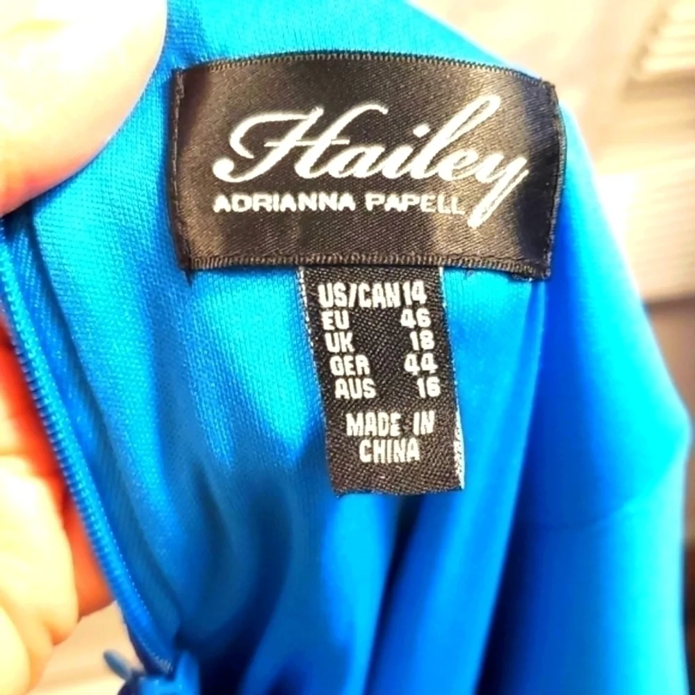 Adrianna Papell Hailey Blue Lace Evening Gown/Dress Size 14